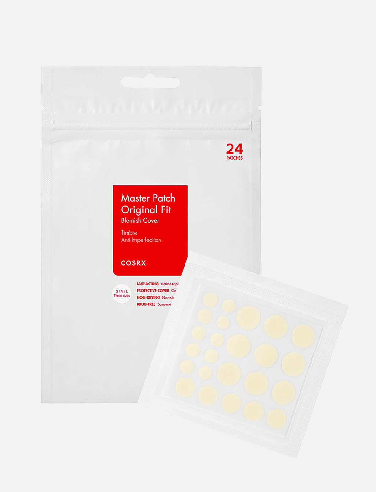 Das Cosrx Acne Pimple Master Patch vor hellgrauem Hintergrund.