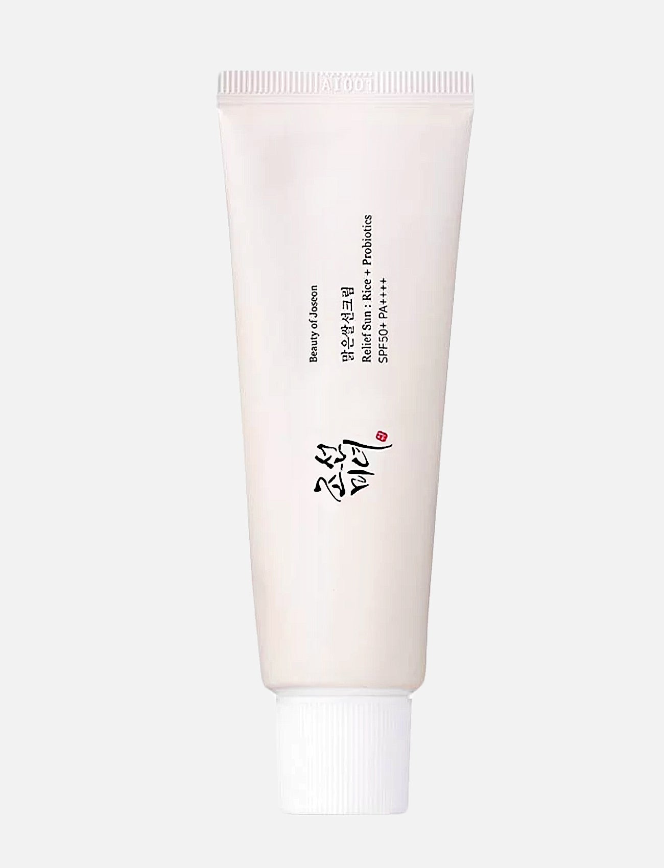 Der Beauty of Joseon Relief Sun Rice+ Probiotics Sunscreen vor hellgrauem Hintergrund.