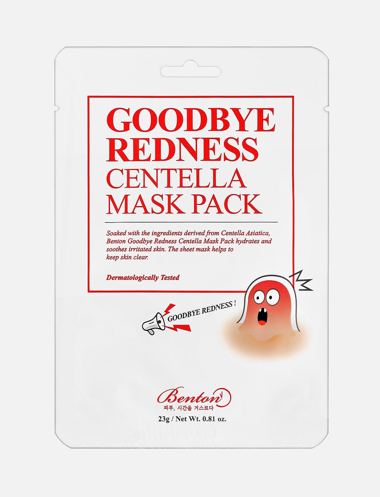 Das Benton Goodbye Redness Centella Mask Pack vor hellgrauem Hintergrund.